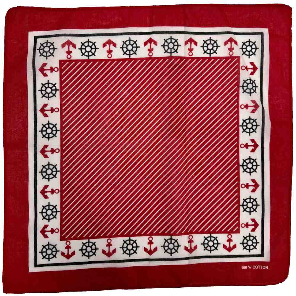 Zac's Alter Ego - Red Tricolour Anchor & Nautical Wheel Bandana - Rood